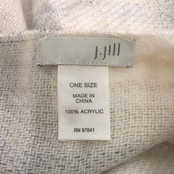 J Jill Womens One Size Poncho Sweater Wrap Plaid Acrylic Fringe Neutral Soft - Picture 12 of 14